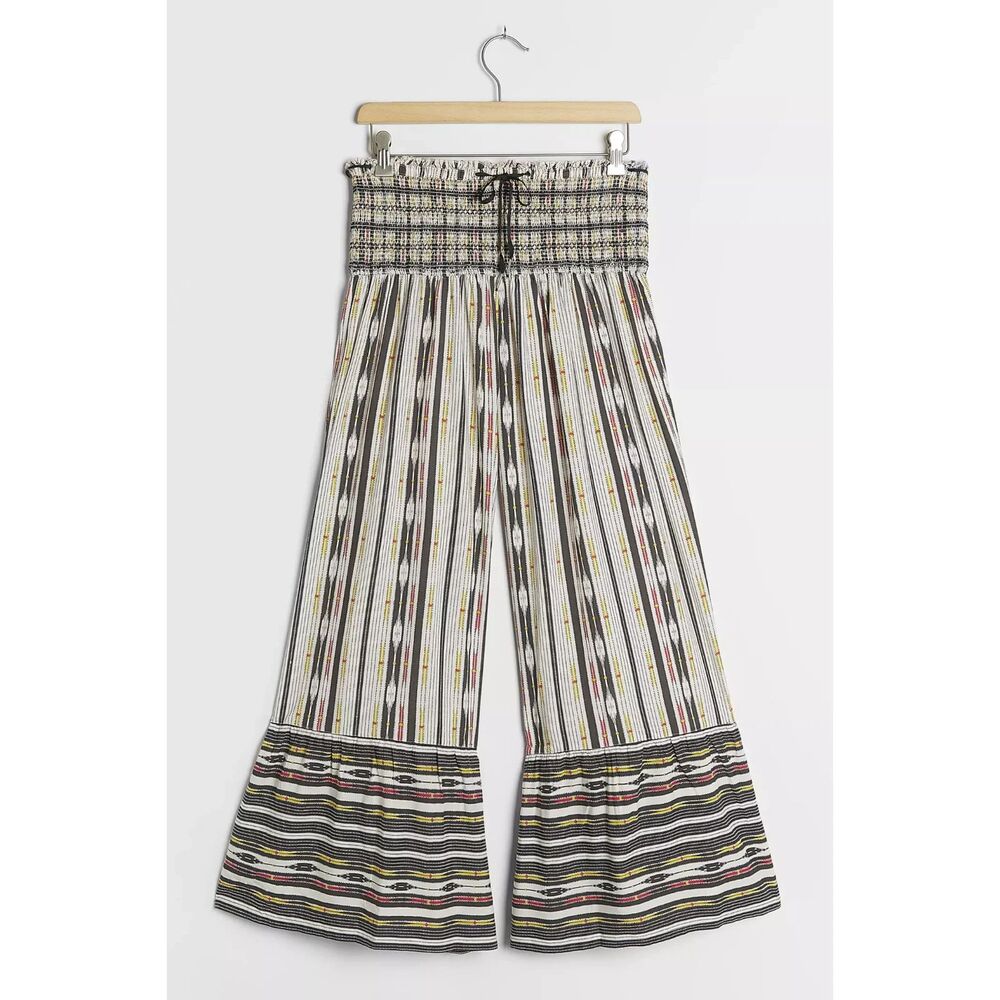 Maeve Anthropologie Zamirah Smocked Wide Leg Pants Small Striped Boho Flounce